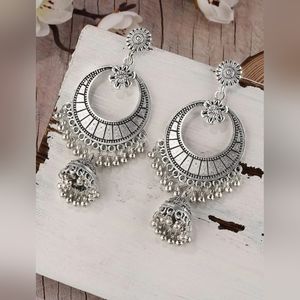 Antique silver chandbali jhumka/ bollywood style jhumka/ Indian jewelry